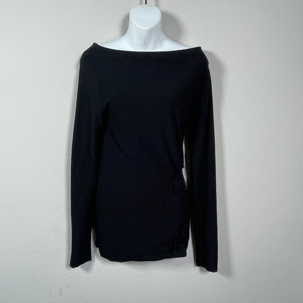Sarah Pacini Top Edgy Whimsigoth XS Black Long Sleeve Boat Neck Fringe Italy
